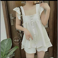 Set đồ nữ mùa hè, bộ đồ nữ áo ba lỗ đính khuy 2 màu cách điệu