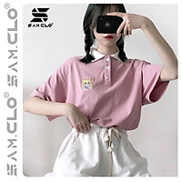 Áo thun POLO nữ tay lỡ có cổ phông form rộng freesize unisex mặc đi học, cặp, nhóm, lớp THÊU HÌNH THỦY THỦ