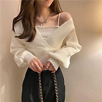 Áo Len Nữ, Áo len cổ V Kiểu Áo Lệch Vai, Ulzzang Hàn Quốc