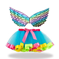 Princess Girls Dance Ballet Tulle Tutu Skirt with Rainbow Colorful Angel Wings
