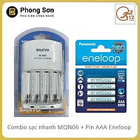 Combo Sạc Pin AA/AAA MQN06 Sanyo (Sạc Nhanh ) + Pin Sạc AAA Eneloop - Hàng CHính Hãng