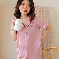 QUẢNG CHÂU Đồ ngủ Pyjama tay ngắn lụa cao cấp mềm mát THE BLUE DRESS -size free đến 56kg bigsize công c