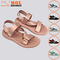 Giày sandal unisex nam nữ quai chéo vải dù đế mõng Slim có quai hậu cố định hiệu MOL mang đi học du lịch MS1166P