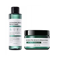 Combo Toner + Kem ngăn ngừa mụn Some By Mi AHA-BHA-PHA 30 Days Miracle Toner Cream