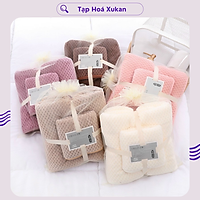 Bộ 2 khăn Hàn Quốc có túi lưới rút nơ siêu xinh (1 khăn tắm+1 khăn mặt)