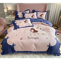 Bộ Chăn Ga Gối Cotton Magic Viền Bèo Baby Tím