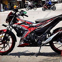 Decal Xe Máy - Tem Trùm dành cho Satria, Raider Cá Mập Đỏ Đen Cực Chất Siêu Đẹp