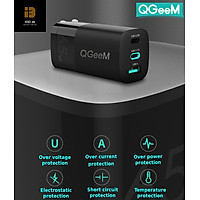 Bộ sạc nhanh đa năng QGeeM USB C 65W cho MacBook Pro Air, 2 cổng USB C PD và 1 cổng USB A, bộ sạc GaN với phích cắm có thể gập cho iPad Pro, iPhone 12 Mini Pro Max, Galaxy S10 S9, Nintendo v.v.-Hàng chính hãng