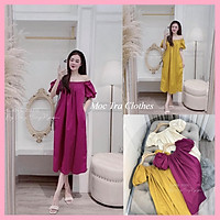 Đầm suông trễ vai thô tay bồng tiểu thư dáng dài vintage siêu xinh, Váy maxi xuông kiểu nữ chun vai dự tiệc đơn giản nhẹ nhàng phù hợp đi biển đi dạo đi chơi