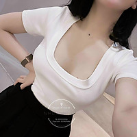 áo phông nữ,áo thun nữ cộc tay cổ u viền to vải zip cotton