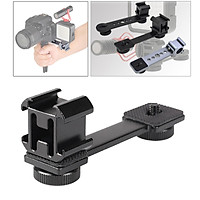 Triple Cold Shoe Mount Universal Extension Bracket Flash Bracket with 1/4 Adapter Compatible for Monopod Tripod DSLR Phone Gimbal Stabilizer