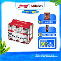 Lốc 6 Lon Bia Budweiser Sleek Can Chính Hãng (330ml/ lon)