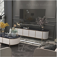 Kệ tivi mặt đá Ceramic cao cấp,cánh soi CNC, có 2 ngăn mở lớn - EL-TV07 - Nội thất Elegant