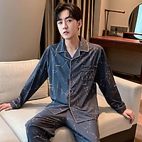 Nam Bộ Pyjama Bộ Thu Đông Ấm Người Bộ Đồ Ngủ Bộ Lưng Nút Đồ Ngủ Dài Tay Pijama Top Nam quần Giải Trí