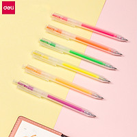Deli 0.5mm Fluorescence Markers 5 Colors Gel Pen Smooth Writing Note Marking Highlighter Durable Colorful Pen With Anti-fall Pen Clip Student Study Office Conference Marker Stationery Supplies