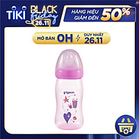 Bình sữa cổ rộng PP Plus họa tiết xanh/hồng Pigeon 240ml (M)