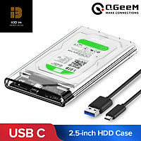 Hộp đựng ổ cứng HDD/SSD 2.5" QGeeM Gen2|cổng USB C/3.1, Type C to SATA|SATA I II III, PS4 hỗ trợ UASP tốc độ cao 6Gbps kèm cáp Type C to USB A-Hàng Chính Hãng