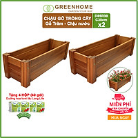 Bộ 2 Chậu gỗ trồng cây Chữ nhật -chuyên dùng ngoài trời - chịu nước tốt, xử lý chống mốc, thân thiện với môi trường - dễ lắp rắp và vận chuyển - D85xR30xC30cm