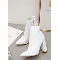 Boot nữ trắng 10cm mũi nhọn gót vuông THỜI THƯỢNG GBN5702