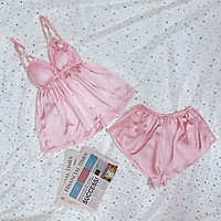 Đồ ngủ sexy nữ - Đồ ngủ sexy 2 dây gợi cảm chất lụa satin phối ren cao cấp Freesize 40-60kg