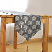 Retro Pattern Cloth Table Runner with Tassels for Dining-table Decoration