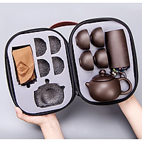 Bộ Bình Trà Tử Sa Mini Có Túi Đựng Đi Du Lịch Tiện Lợi Thích Hợp 2 - 4 Người Dùng Gồm 1 Ấm Trà, 4 Tách, 1 Bình Đựng Trà