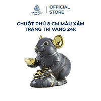 Tượng chuột sứ Minh Long 8 cm - màu xám - trang trí vàng 24K (tượng chuột Phú)
