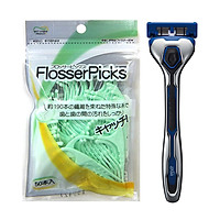 Combo Dao Cạo 5 Lưỡi Kép KAI (1 thân,1 lưỡi, hộp xanh) + Set 50 chỉ nha khoa - Nội Địa Nhật Bản