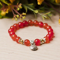 Vòng Phong Thủy Mã Não Đỏ Mix Charm Đồng Xu May Mắn 8mm V278-8 - Vòng phong thủy hợp mệnh Hỏa