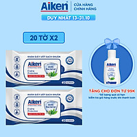 Aiken Combo 2 Gói Khăn Ướt Sạch Khuẩn Chiết Xuất Trà Xanh 20 tờ/gói