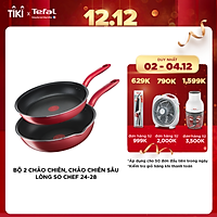 Bộ 2 Chảo chiên, Chảo chiên sâu lòng Tefal So Chef 24-28 cm - Dùng mọi loại bếp - Chấm đỏ báo nhiệt thông minh - Hàng chính hãng