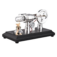 Hot Air Stirling Engine Motor Model Assembled Steam Flying Saucer Science Experiment with Wooden Base LED Light DIY