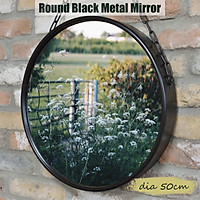 50cm Round Industrial Black Metal Mirror Hanging Chain Wall Mounted Retro Decor