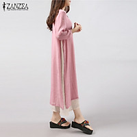 6 Colors ZANZEA Women Vintage Cotton Linen Dress Casual Loose 3/4 Sleeve Long Maxi Dresses Plus Size S-5XL Vestidos (Pink)