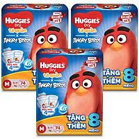 Combo 3 Gói Tã Quần Huggies Dry Gói Cực Đại Angry Birds phiên bản giới hạn M74 (74 Miếng) - Tặng 8 miếng