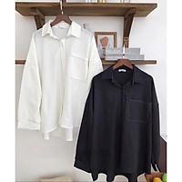 Áo sơ mi Unisex nam nữ tay dài form rộng màu trắng đen họa tiết chỉ nổi 1 túi ngực RÔ STORE SM01