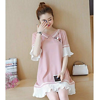 Đầm bầu công sở váy bầu công sở đầm suông đầm oversize đầm fom rộng bèo trắng thời trang Hàn Quốc dona21072201