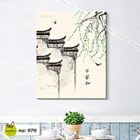 Tranh tô màu 40x50cm có khung Thành cổ mùa xuân T978