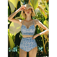 Bikini nữ 2 mảnh hoa nhí xanh, áo dáng croptop đệm mỏng, quần cạp cao, mẫu xinh xắn dễ mặc | KT068