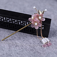 Trâm cài tóc nữ cổ trang hồng trong 3 bông cosplay phong cách Trung Quốc