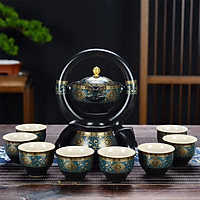 Bộ ấm chén pha trà thác nước sm004 - đen vàng trắng 12 chi tiết
