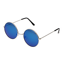 Round Frame Sunglasses Color Film Metal Reflective Sun Glasses Men Mirror Black
