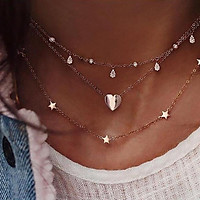 1 Pc Necklace With Fashion Golden Love Star Micro Diamond Of Multi Layer Ornament