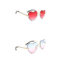 2 Pieces Women Rimless Heart Shape Fashion UV400 Protection Sun Glasses