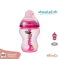 Bình sữa siêu chống đầy hơi kèm báo nhiệt Tommee Tippee Advanced Anti-Colic 260ml, núm ty đi kèm 0-3 tháng (bình đơn) - Hồng