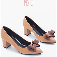 Giày Cao Gót 5cm Đế Vuông Mũi Nhọn Nơ Ấu Pixie P284