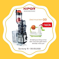 Máy ép chậm KIPOR KP-SJ585 - Cửa tiếp liệu lớn ép hoa quả nguyên trái,rau má, cần tây nguyên nhánh - Tặng kèm vắt cam, làm kem -Hàng chính hãng