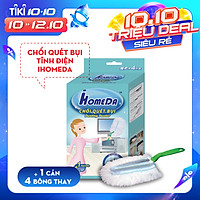 Chổi quét bụi tĩnh điện Ihomeda ( 1 cán + 4 bông lau) - iHomeda Static Dusting Duster ( 1 Mop + 4 Cleaning Dry Cottons )