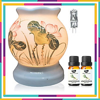 Đèn Xông Tinh Dầu Gốm Bát Tràng Thay Thế Máy Xông Tinh Dầu, Tặng 2 Tinh Dầu Sả Chanh Kobi 10ml Và 1 Bóng Đèn Dự Phòng Chạy Bằng Điện Giúp Chống Muỗi Hiệu Quả