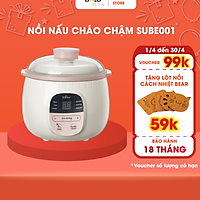 Nồi nấu cháo chậm, ninh hầm cách thủy Bear DDZ-B08C1 dung tích 0.8L Kèm Lồng Hấp 1L Hàng chính hãng